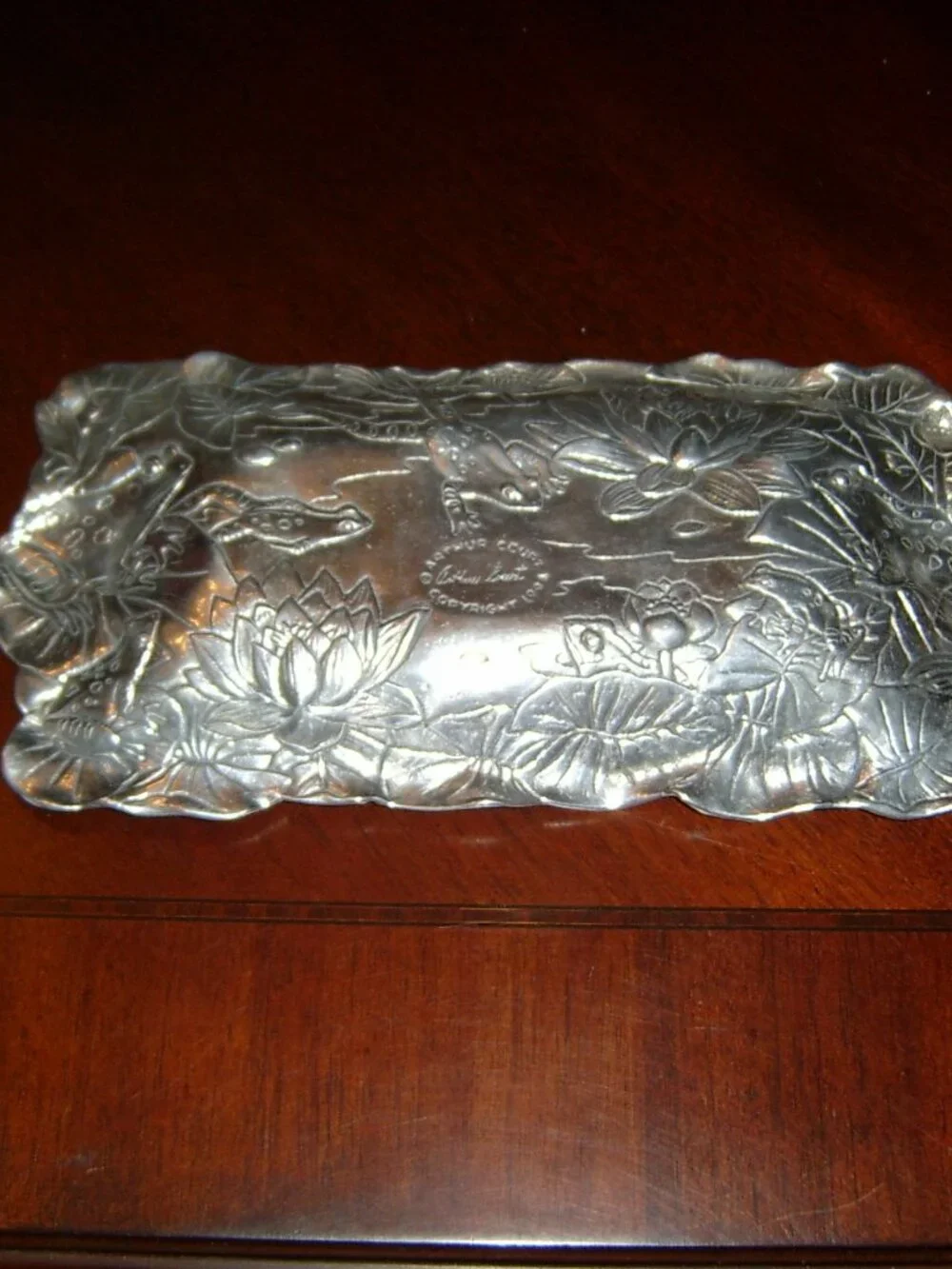 Arthur Court 1994 Frog and Lotus Pewter Tray